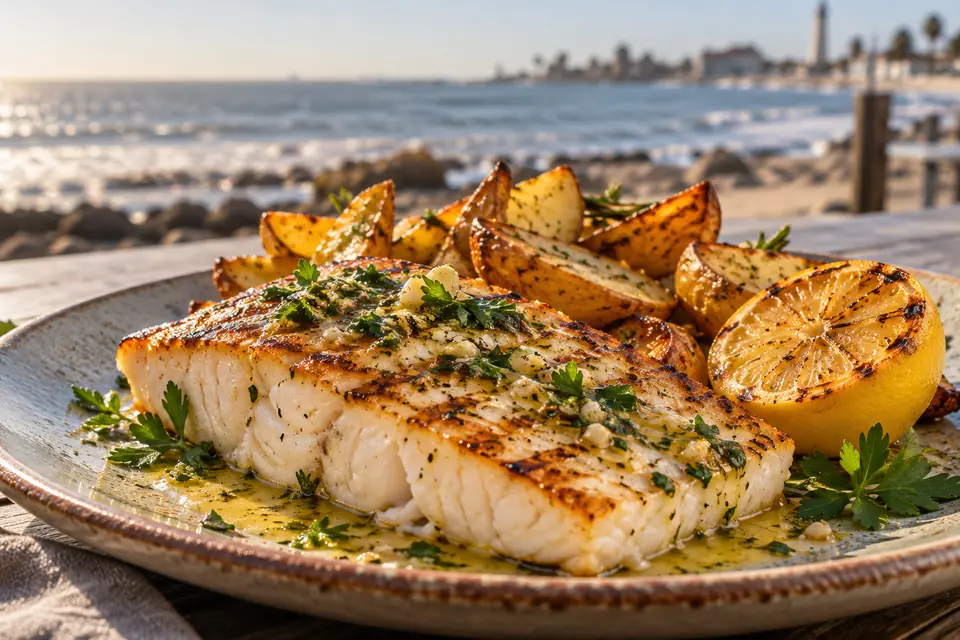 Grillet fisk på namibisk vis med sitronsmør
